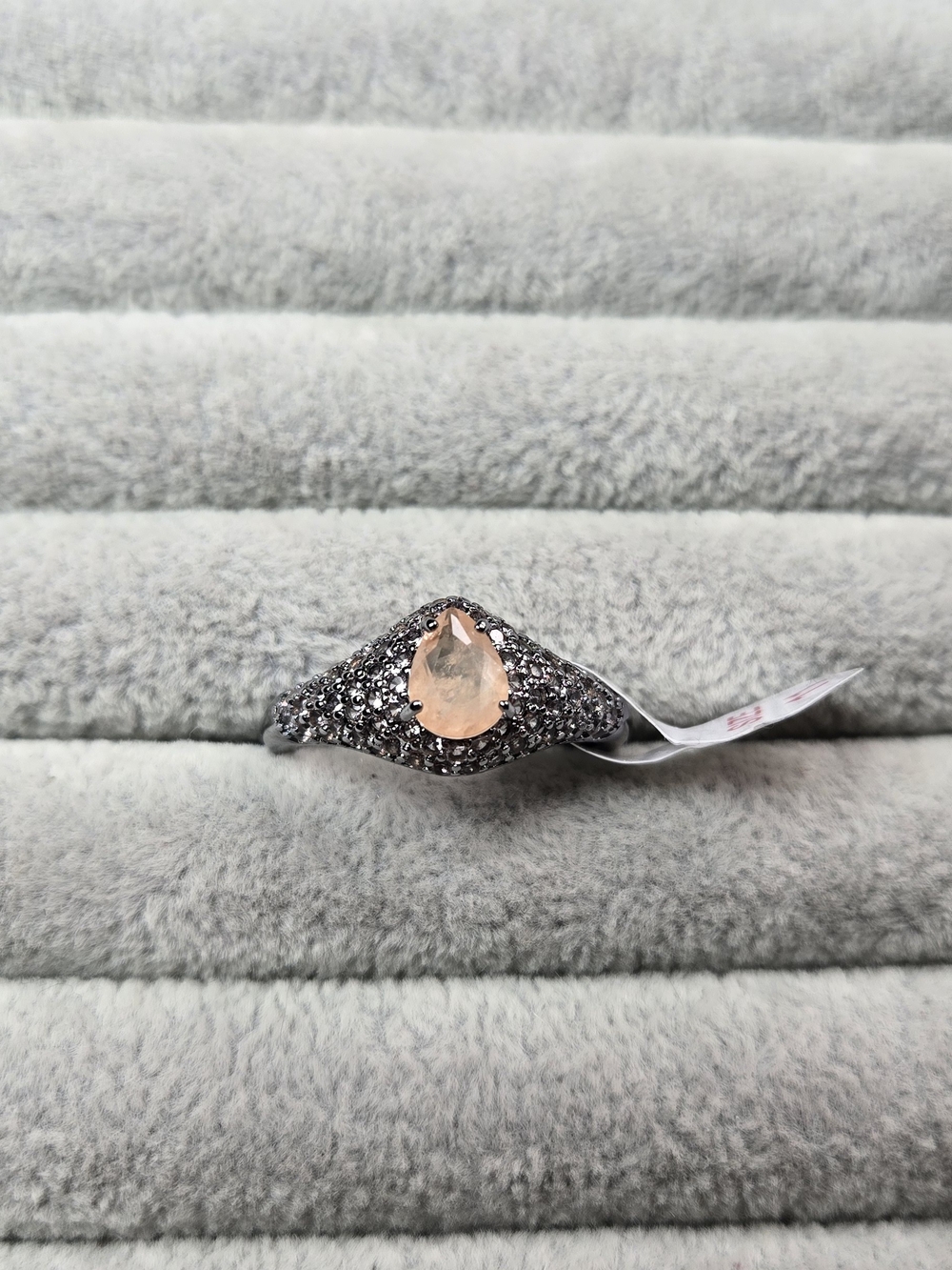 Size 11 Peach Morganite Hematite Plated Bomb Party Ring "This Is Your Sign"